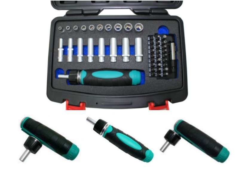 47PCS 1/4" DR. 3-WAY GEAR DRIVER, SOCKET & BITS SET