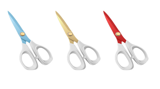 7" OFFICE SCISSORS - TEFLON BLUE / RED / GOLD