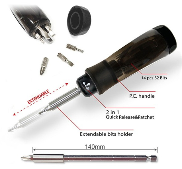 14-IN-1 36T EXTENDABLE RATCHETING SCREWDRIVER