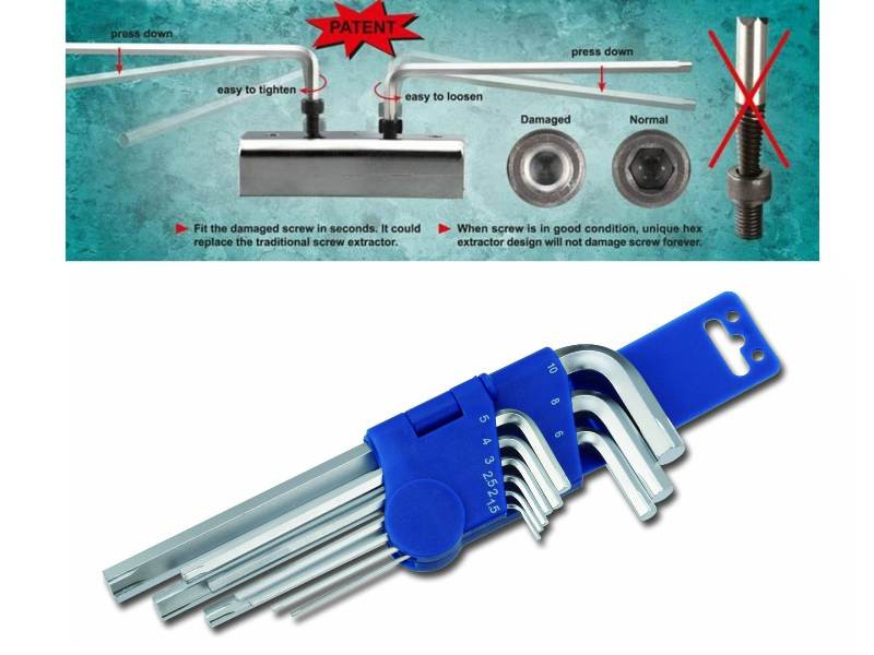 9PCS STRIPED LONG HEX KEY WRENCH SET