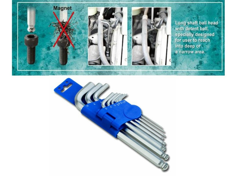9PCS BALL ON LONG HEX BALL KEY WRENCH SET