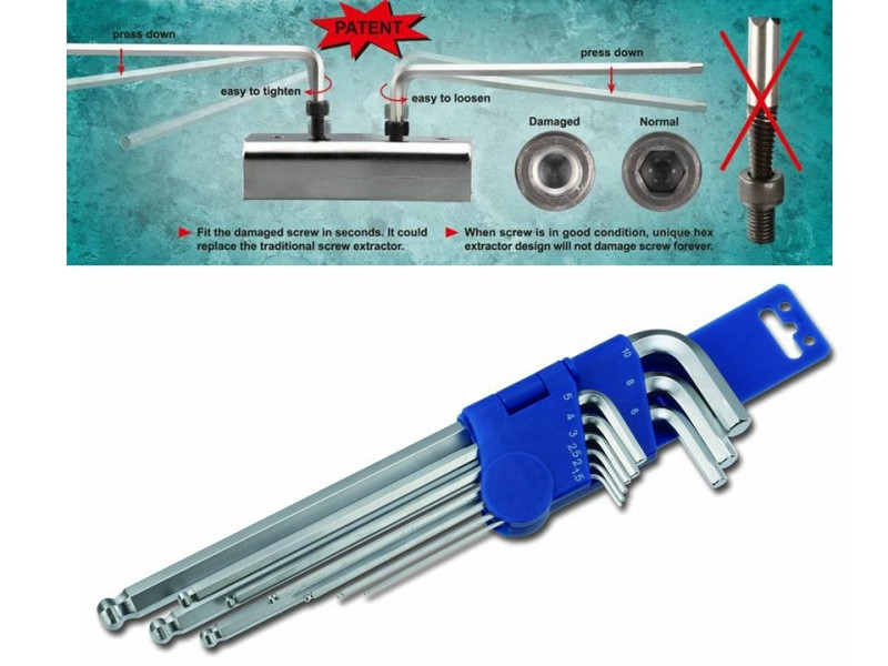 9PCS STRIPED EXTRA LONG HEX BALL KEY WRENCH SET