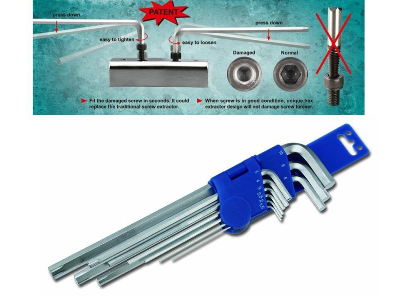 9PCS STRIPED EXTRA LONG HEX KEY WRENCH SET