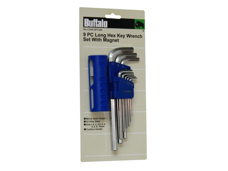 9PCS LONG HEX KEY WRENCH SET W/MAGNET